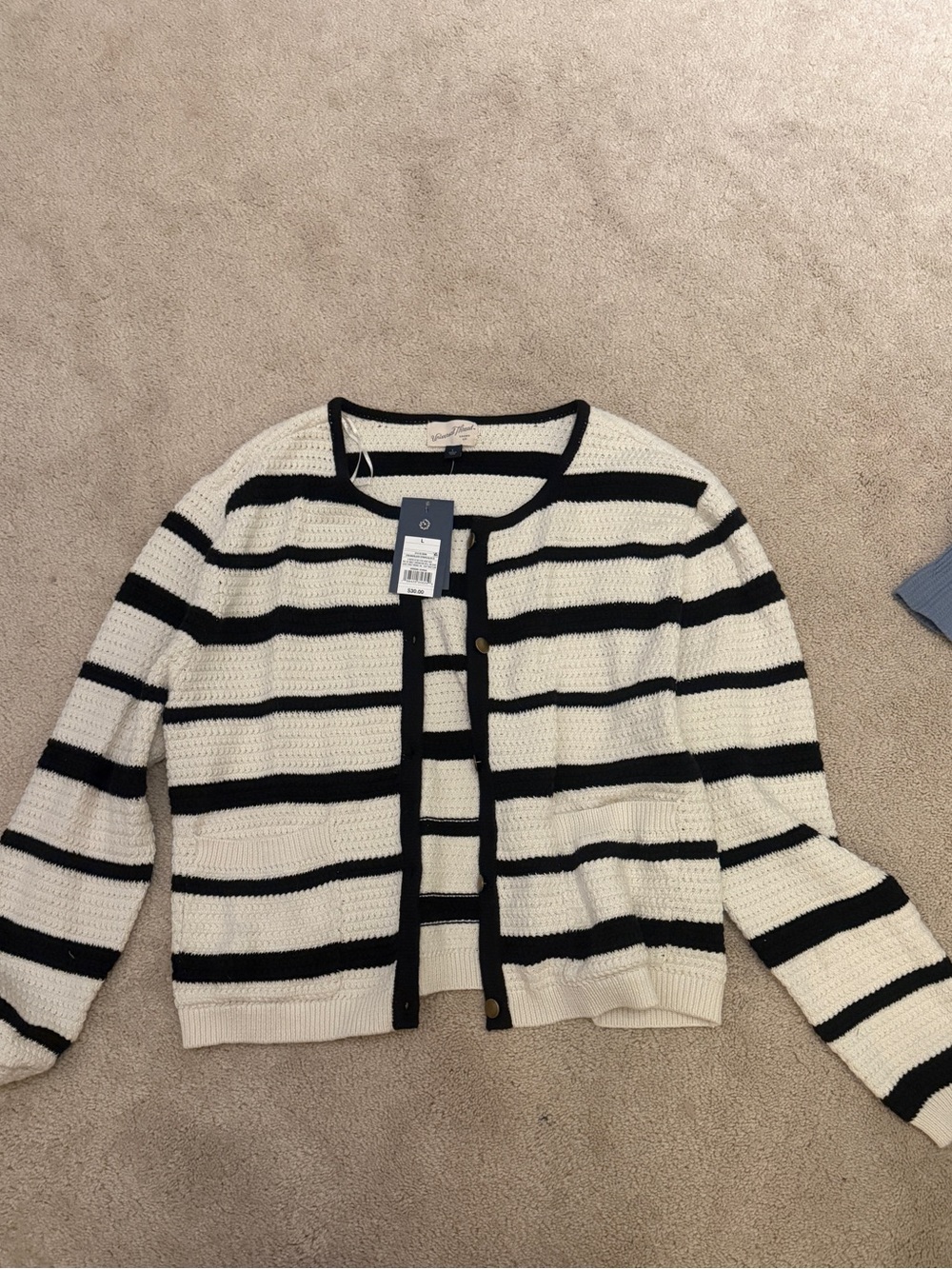Universal Thread Black & Cream Striped Knit Cardigan